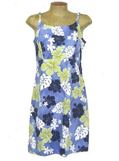 Hibiscus Plumeria Pareo Short Spaghetti Strap Dress-blue