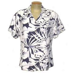 Hibiscus Shadow Better Silk Camp Blouse