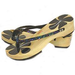 Hibiscus Wooden Sandals With Heel- Murky