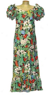 Holiday Floral Shirred Sleeve Muu Muu-black