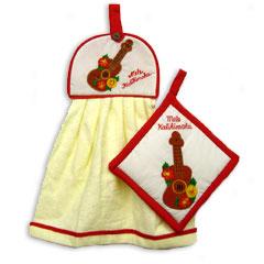 Holiday Ukuklele Pot Holder And Dish Towel