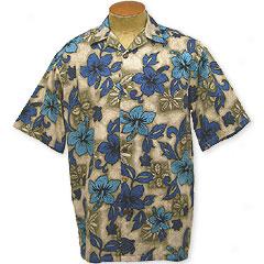 Honu Hiboscus Aloha Shirt- Beige