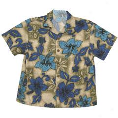 Honu Hibiscus Boy's Aloha Shirt- Beige