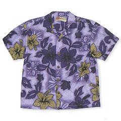 Honu Hiiscus Boy's Aloha Shirt- Purple