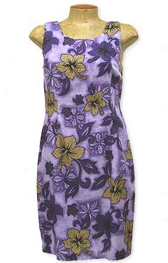Honu Hibiscus Fitted A-line Dress- Purple
