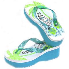 Hula Dancer Girl's Playform Slippers- Blue