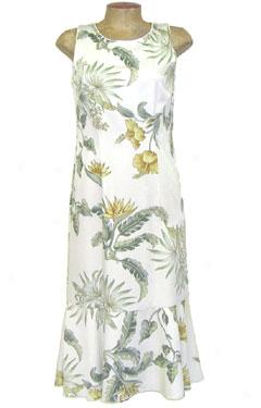 Island Moments By Emme Manoa Floral Demi Length Dress-ivory