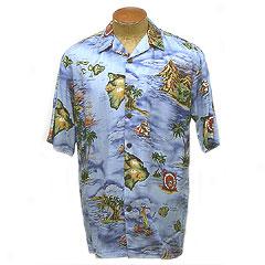 Island Scenic Aloha Shirt- Blue