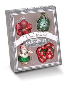 Island Style 4-pack Assorted Glass Ornaments