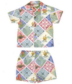 Mini Squares Reverse-print Boy's Cabana Set