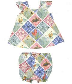 Mini Squares Reverse-print Girls Cabana Set