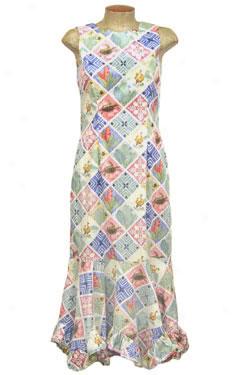 Mini Squares Reverse-print Tea Length Sleeveless Muu Muu