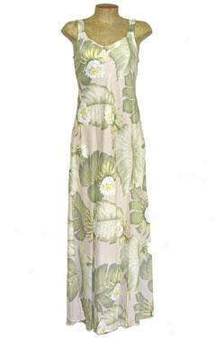 Monstera Garden Bias Cut Far-seeing Slip Dress-beige