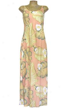 Monstera Garden Bias Cut Long Loose Dress-coral