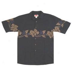 Monstera Leaf Chest Band Better Silk Aloha Shirt-black