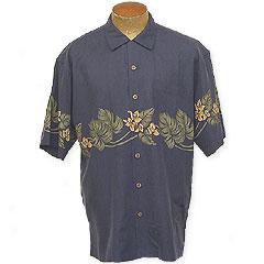 Monstera Leaf Chest Band Better Silk Aloha Shirt-navy