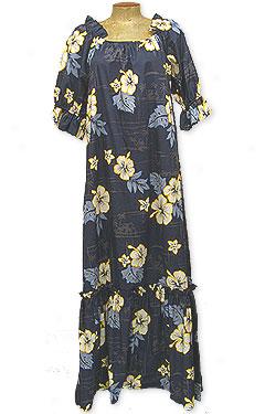 Moonlight Hibiscus Puff Sleeve Muu Muu