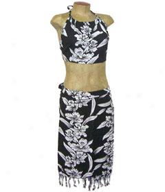 Orchid Panel Sarong And Halter Top Set-black