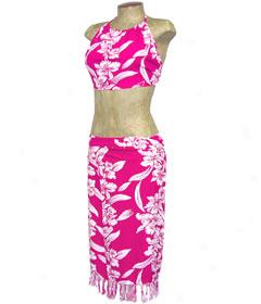 Orchid Panel Sarong And Halter Top Set-fuchsia