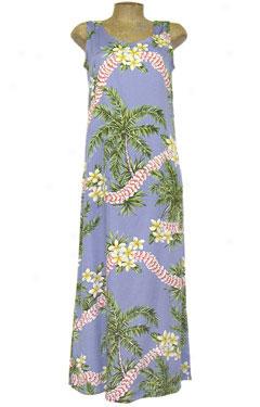Palm Lei Long Column Dress-blue