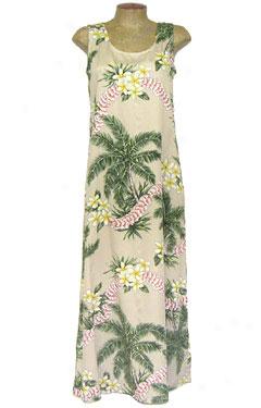 Palm Lei Long Column Dress-beige