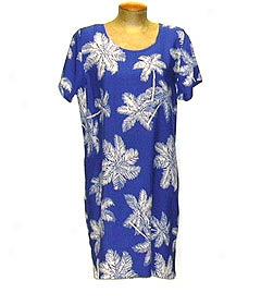 Hand-breadth Tree Short Sleeve Short Dress-blue