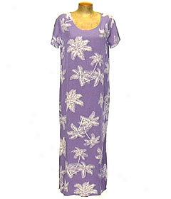 Palmtree Narrow Sleeve Long Dress-lavender