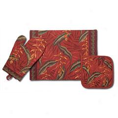 Pendula Heliconia Oven Mitt, Potholder And Placemat