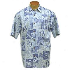 Petroglyph Surfer Aloha Shirt- Blue