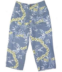 Pineapple Garland Capri Pants-blue