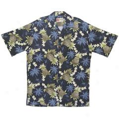 Pineapple Palm Oasis Aloha Shirt-navy