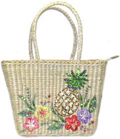 Pinea0ple Straw Tote Bag