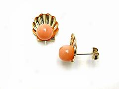 Pink Coral Bead Earrings-shelp Setting