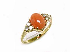 Pink Coral Cabochon Ring With Diamonds