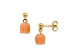 Pink Coral Cubic Rose Earrings