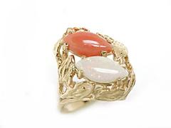 Scallop Coral & Opal Marquis Ring
