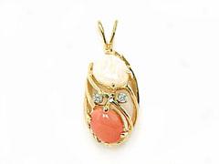 Pink Coral & Opal Oval Pendant