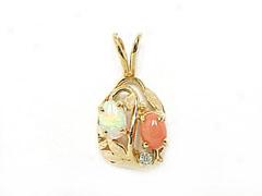 Pink Coral & Opal Oval Pendant