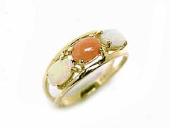 Pink Coral Ring With Opals