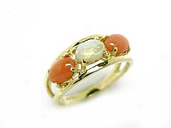 Pink Coral Ring With Opals