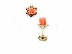 Pink Coral Rose Shaped Earrings-hibiscus Setting