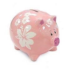 Pink Hibiscs Piggy Bank