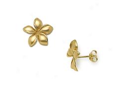 Plumeria Earrings-16mm Yellow Gold