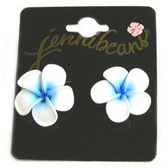 Plumeria Earrings-white W/blue