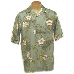 Plumeria Palms Aloha Shirt- Olive