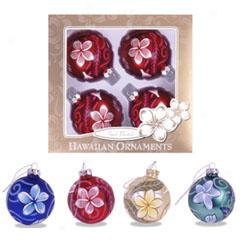 Plumeria Seasons Glass Ornament Set