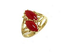 Red Coral Double Marquis Ring