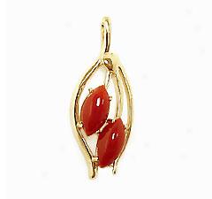 Red Coral Double Marquis Pendant