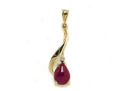 Red Coral Pear Shaped Pendant With Diamond