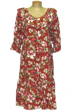 Red Floral Short Ruffled V-neck Muu Muu